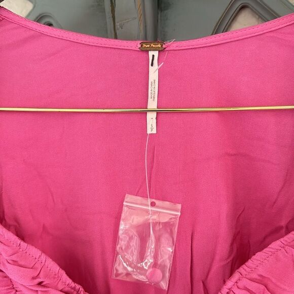 NWOT Free People Pink Cropped Top Long Sleeve Ruched Feminine Boho Retro Viscose - Picture 3 of 11